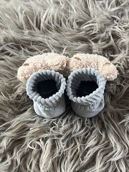 Grey Ribbed Teddy Bear Baby Socks, 7 of 8