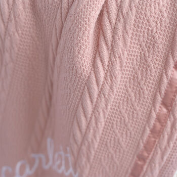 Personalised Knitted Dusty Pink Blanket With Bow, 7 of 9