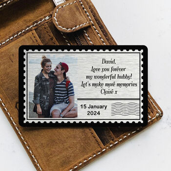 Personalised Stamp Photo And Message Metal Wallet Card, 2 of 7
