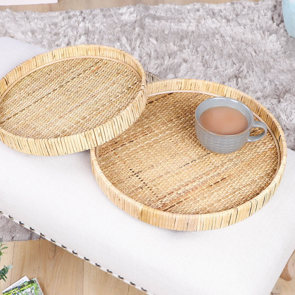 Set Of Two Woven Rattan Serving Trays By Dibor 