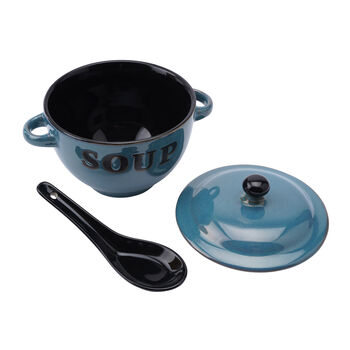 Blue Ceramic Soup Bowl And Spoon With Gift Box, 3 of 3