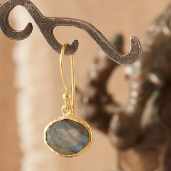 Labradorite Silver Gold Plated Pebble Drop Earrings, 2 of 9