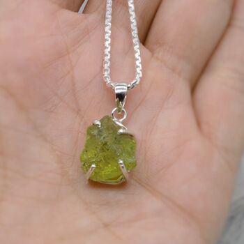 Raw Peridot Sterling Silver Pendant Necklace, 5 of 12