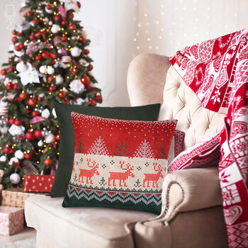 Christmas Deer Cushion Cover With Red, Green And White, 7 of 8