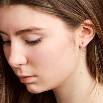 Delicate Chain Pearl Earrings – Minimal Handmade Wedding Jewellery, 3 of 7