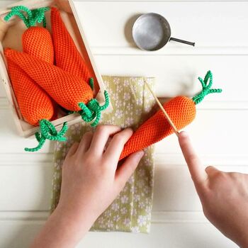 Carrot Play Pretend Crochet Vegetable Soft Toy, 3 of 9