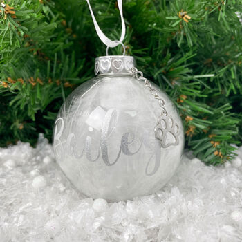 Personalised Feather Glass Pet Memorial Bauble, 2 of 6
