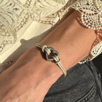 Woman's Personalised Silver Leather Bracelet For Ashes With Heart Urn, 3 of 11