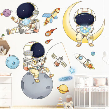 Cartoon Spaceman, Space Dog, Boy’s Wall Decal Stickers, 5 of 6