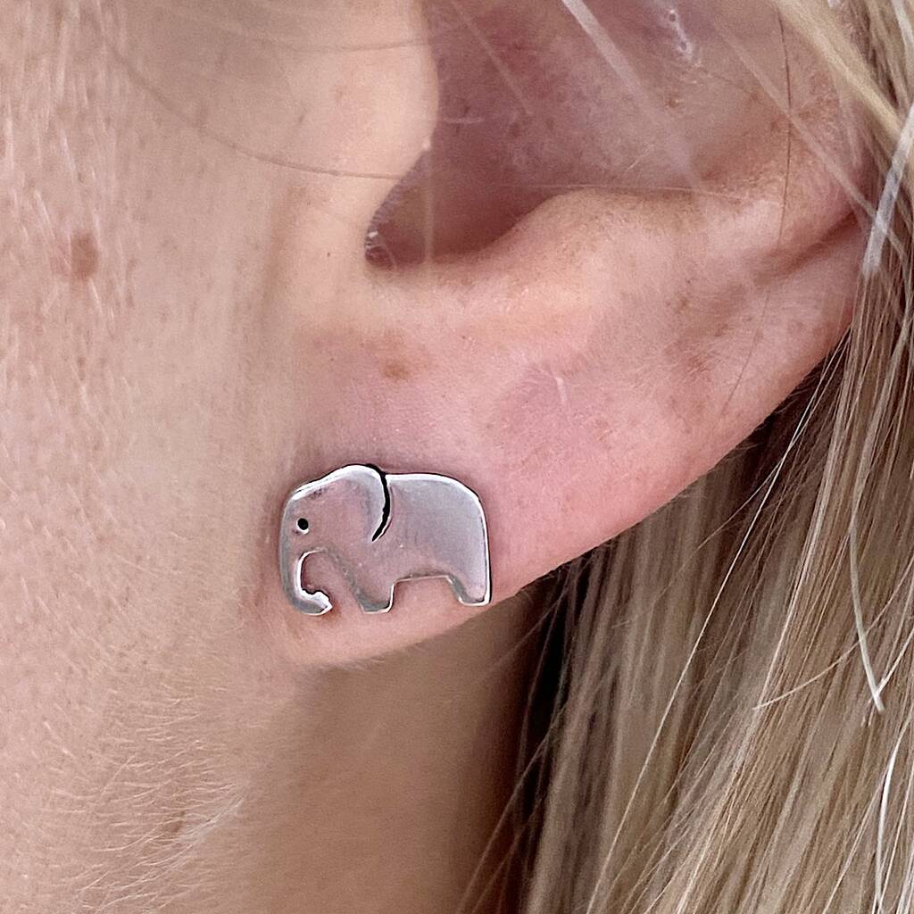 Sterling Silver Elephant Stud Earrings By Liberty Bee
