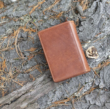 Women's Luxury Cognac Leather Tab Trifold Purse Rfid Protected Personsalised, 3 of 7