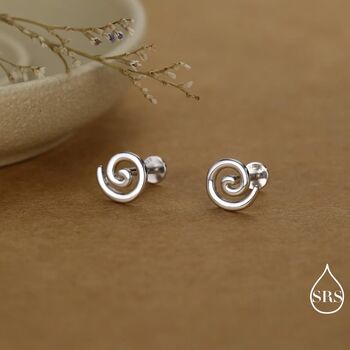 Koru Circle Spiral Internally Threaded Flat Back Earrings In Sterling Silver, 2 of 11