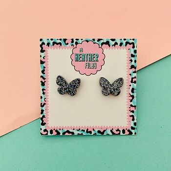 Glitter Butterfly Stud Earrings, 2 of 4