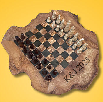 Customisable Chess Board, Natural Effect Wood, Initials, Name, 4 of 5
