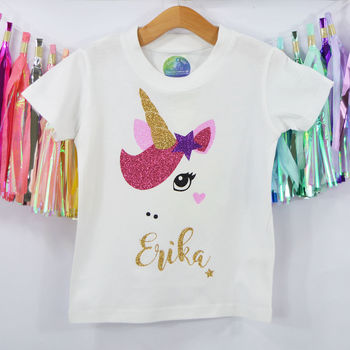 'Star Unicorn' Sparkly Personalised Kids T Shirt, 2 of 5