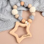 Personalised Grey Baby Teether With Engraved Wooden Star, thumbnail 1 of 3