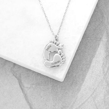 Personalised Baby Feet Necklace In Silver, 2 of 2