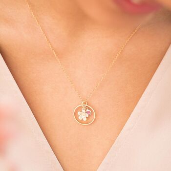 Halo Flower And Birthstone Charm Necklace, 3 of 7