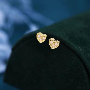 Tiny Opal Heart Stud Earrings In Sterling Silver, 4 of 12
