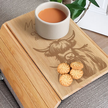 Personalised Highland Cow Wooden Sofa Tray, 5 of 6