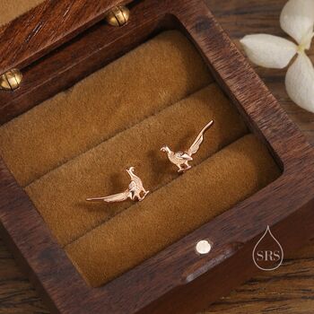 Sterling Silver Tiny Pheasant Bird Stud Earrings, 3 of 11