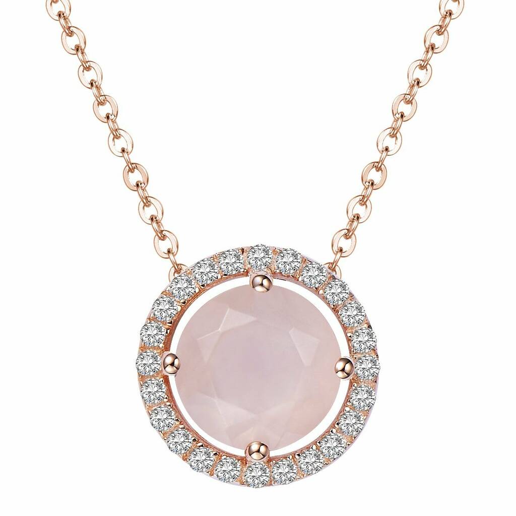 Round Rose Quartz 18k Rose Gold Plated Necklace By H.AZEEM London ...