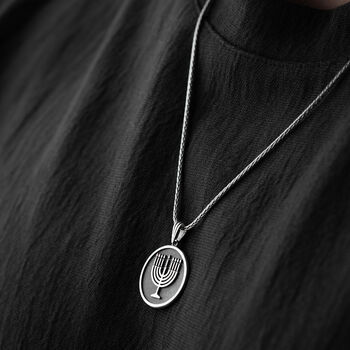Menorah Judaism Jewish Hanukkah Necklace For Men, 3 of 8
