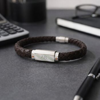 Gifts For Him Personalised Men Leather Bracelet, 2 of 8