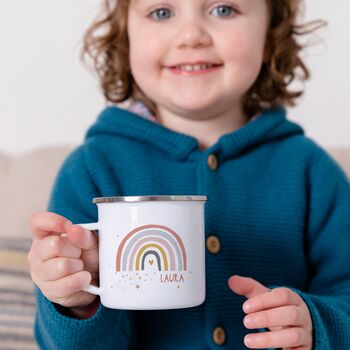 Children's Modern Earth Rainbow Personalised Enamel Mug, 2 of 7
