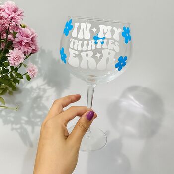Personalised Thirties Era Large White Print Cocktail Glass – Retro Birthday Gift For Her, 30th Milestone Celebration Glasswar, 4 of 6