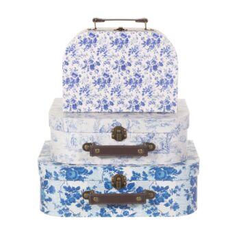 Personalised Set Of Three Blue Floral Suitcases, 6 of 7