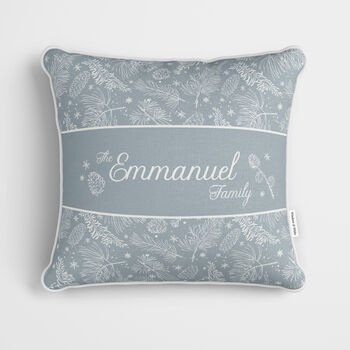 Personalised Blue Woodland Christmas Cushion, 2 of 7