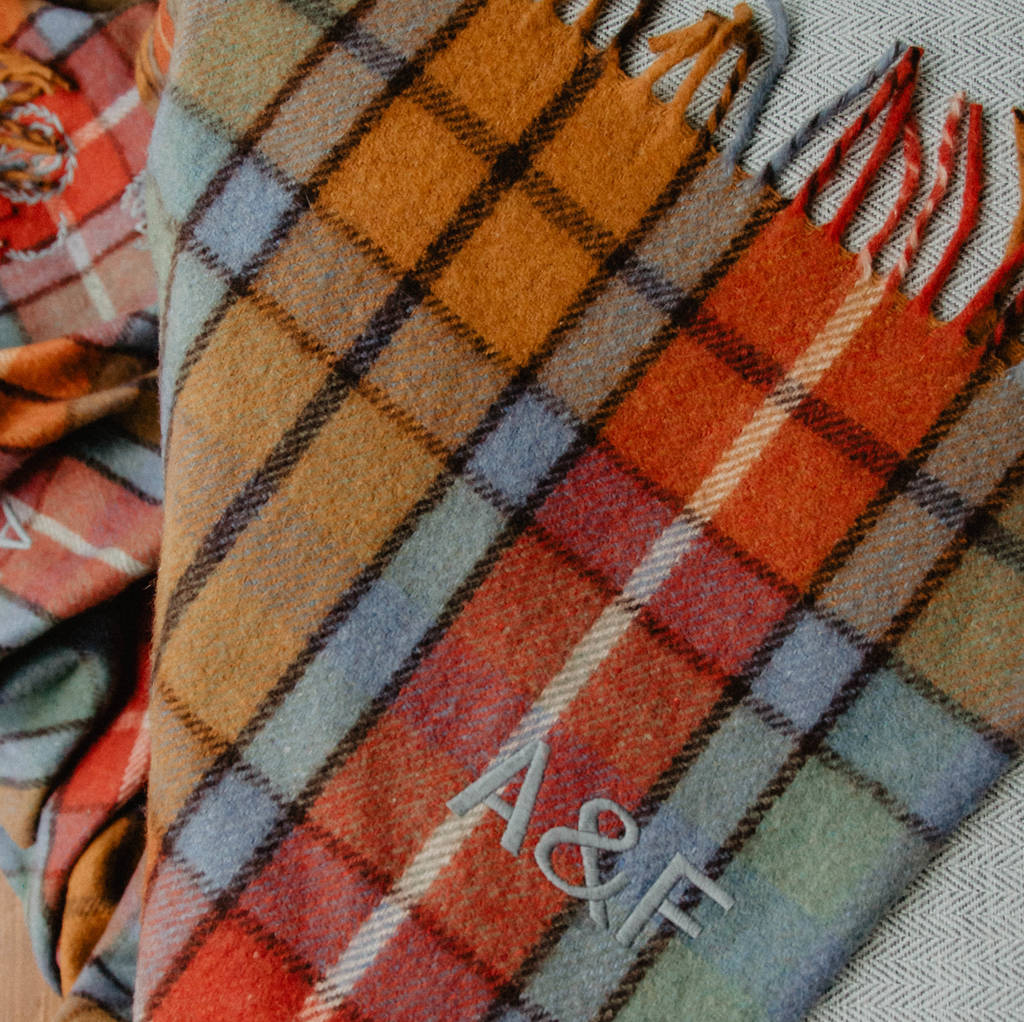 personalised recycled wool blanket in fraser red tartan by the tartan