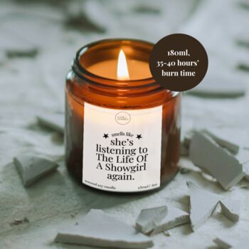 Taylor Swift Gift, Listening To Life Of A Showgirl Again Candle With Matches, 2 of 12