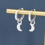 Crescent Moon Charm Huggie Hoop Earrings, thumbnail 7 of 12