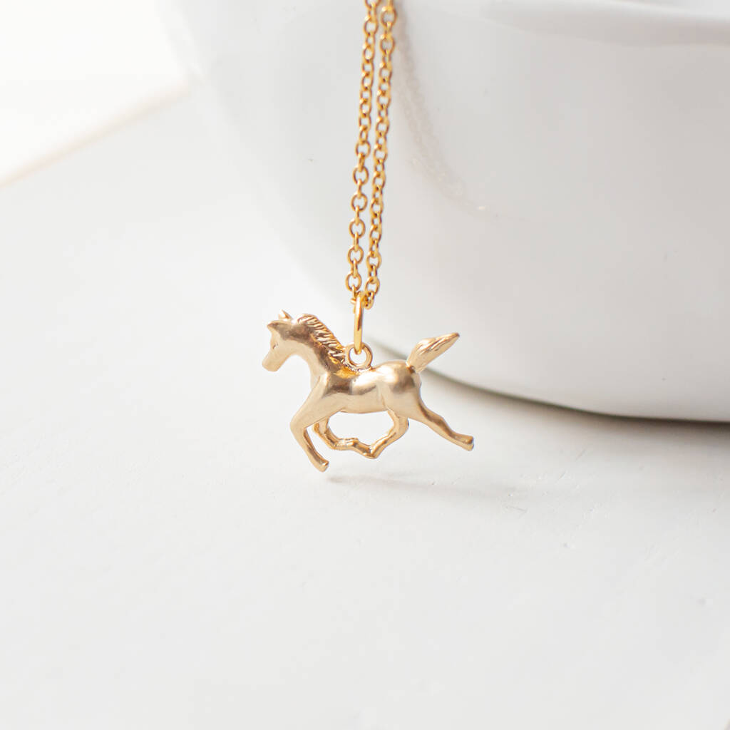 Double Horse Head Necklace with Diamond (9ct Gold) - Harriet Glen Creations