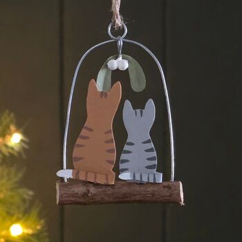 Cats Under Mistletoe Hanging Christmas Decoration, 2 of 2