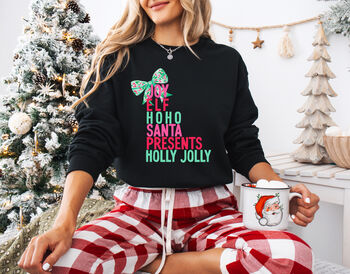 Festive Typography Christmas Jumper With Bow, 2 of 8
