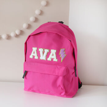 Personalised Kids Backpack With Chenille Letters And Fun Motifs – Custom Nursery And School Bag, 3 of 10