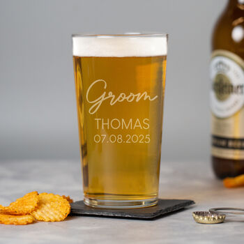 Personalised Script Wedding Pint Glass For Best Man Groomsman, 5 of 6