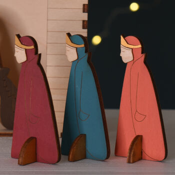 Wooden Hand Painted Christmas Crib Nativity Scene, 5 of 8