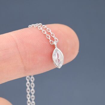 Extra Tiny Marquise Cz Necklace In Sterling Silver, 2 of 12