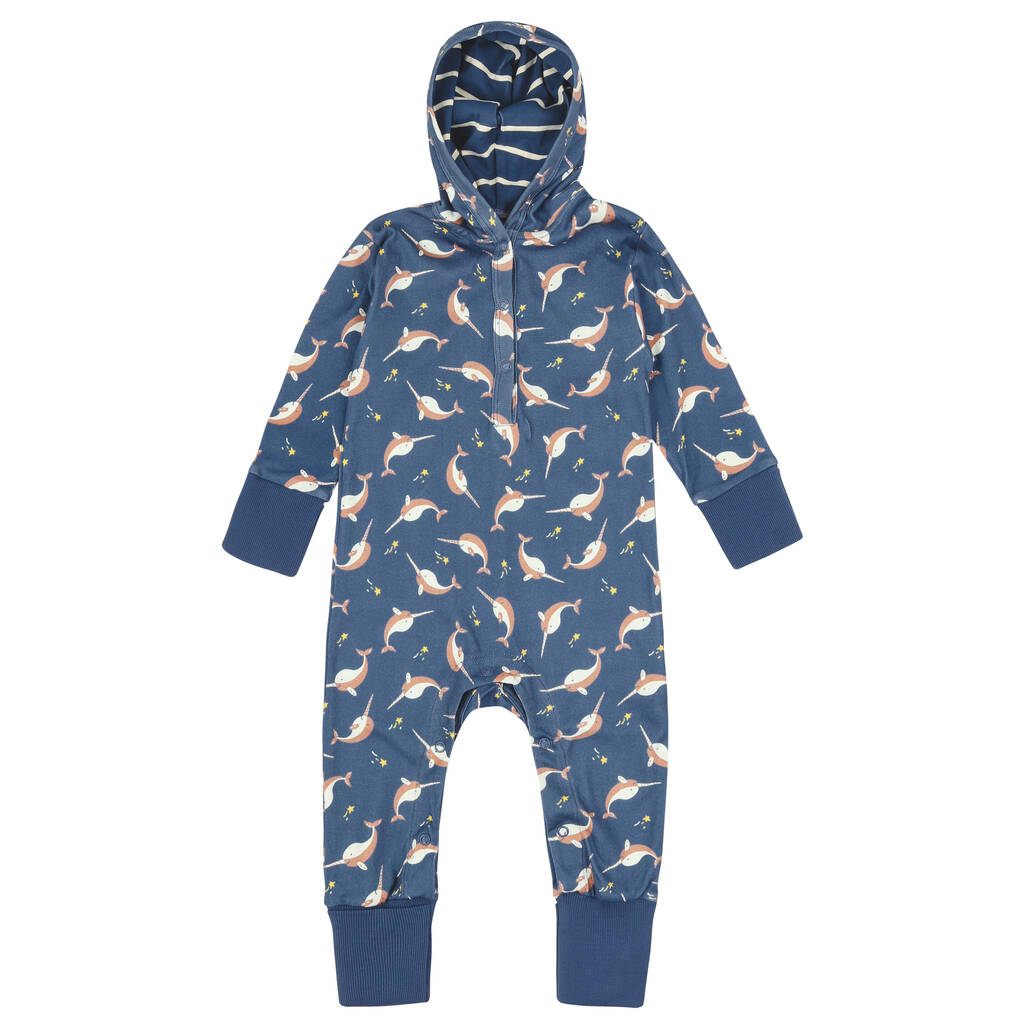 Narwhal Hooded Baby Onesie By Piccalilly | notonthehighstreet.com