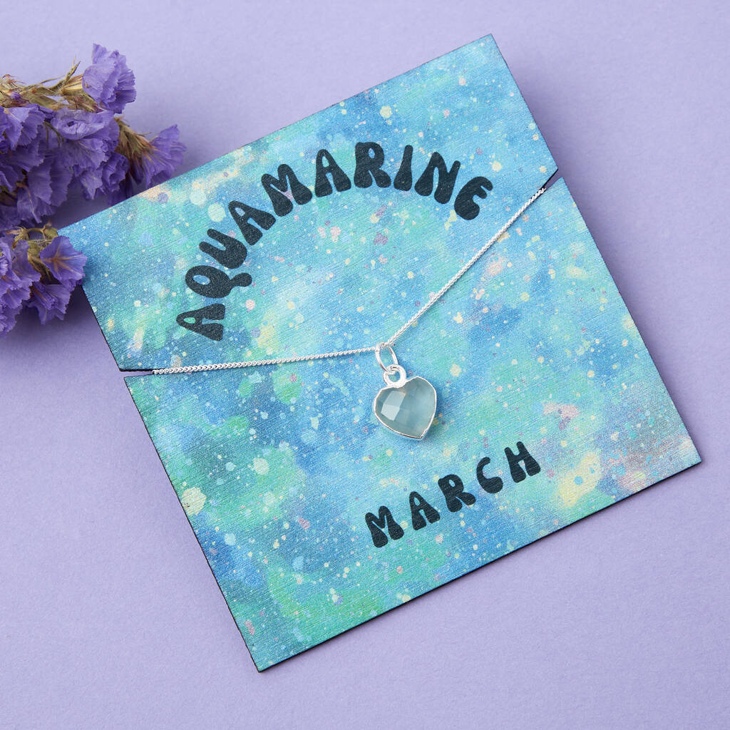 Sterling Silver March Aquamarine Necklace Card, 1 of 7