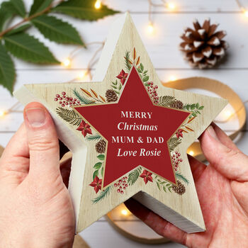 Personalised Christmas Wreath Wooden Star Ornament, 3 of 5