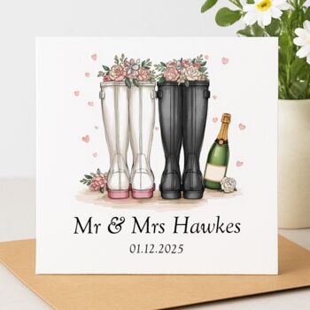 Personalised Wedding Wellies Couple Card, 2 of 2