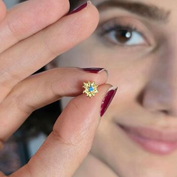 Turquoise December Holly Gold Plated Stud Earrings, 3 of 5