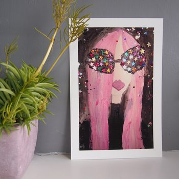 Birthday Card Pink Hair Fashion Card/Giclee Print, 4 of 5