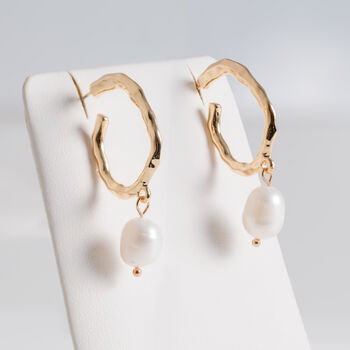 Hoop Pearl Earrings Gold Plated, 3 of 4