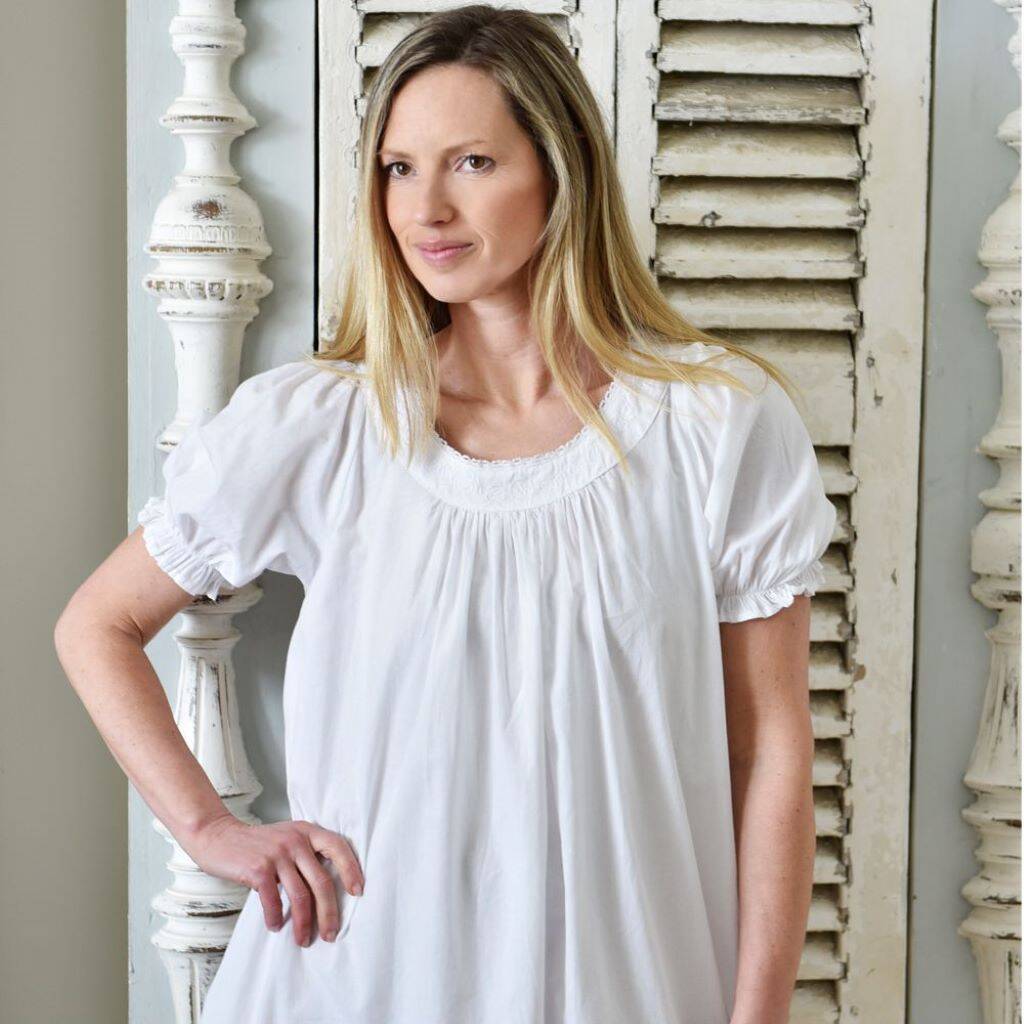 Ladies White Cotton Puff Sleeve Nightdress 'Juliet' By Bluebelle and Co ...